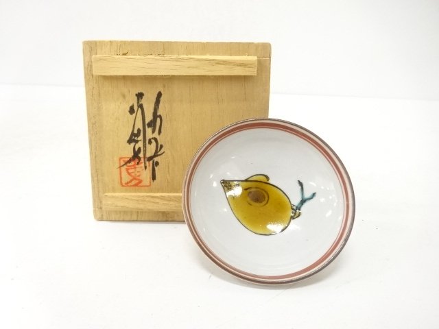 JAPANESE CERAMICS / KUTANI WARE SAKAZUKI SAKE CUP / ARTISAN WORK
